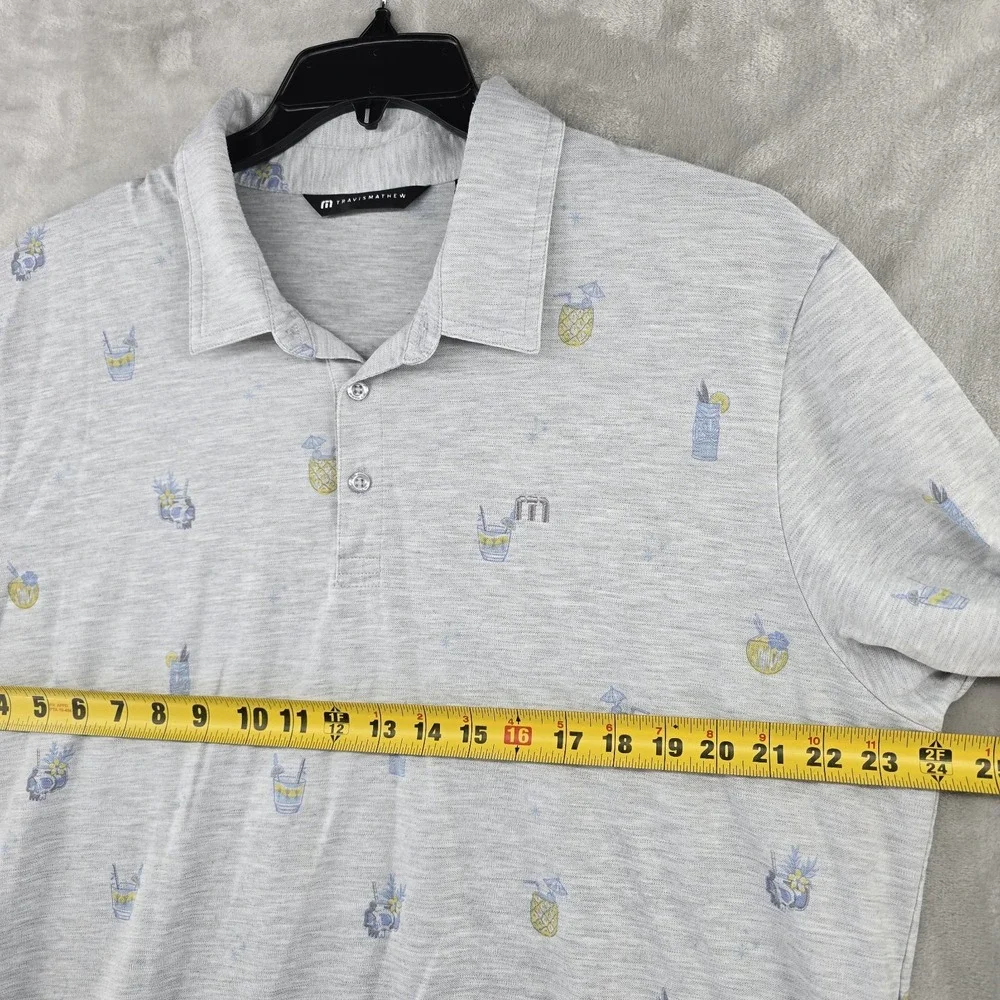 Travis mathew Polo‎ Shirt Mens 2XL Gray Vacation Skull Drinks Soft